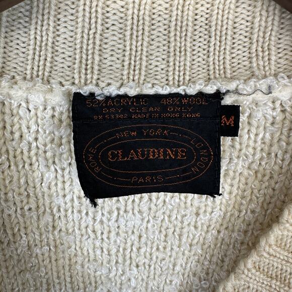 Claudine Sweater Womens Size M Beige Wool Blend Chunky Cable Knit Cardigan - Picture 5 of 14